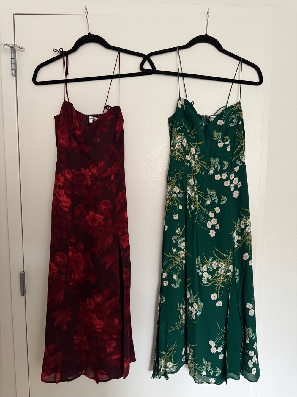 Set of 2 Reformation Midi Floral Dresses: Red & Green